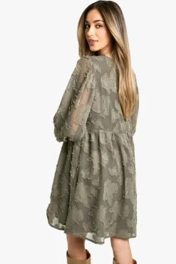 Smock Dresses*boohoo Maternity Tie Front Burn Out Long Sleeve Smock Dress dark olive
