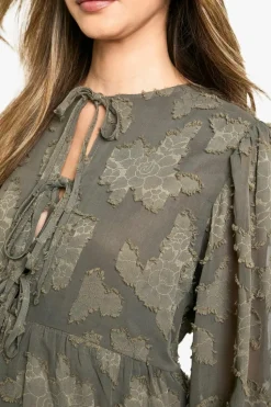 Smock Dresses*boohoo Maternity Tie Front Burn Out Long Sleeve Smock Dress dark olive