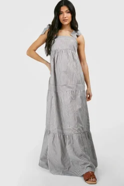 Smock Dresses*boohoo Maternity Tie Shoulder Woven Stripe Maxi Dress stone