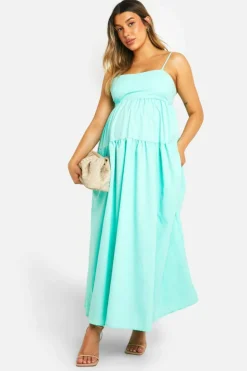 Smock Dresses|Dresses*boohoo Maternity Tiered Strappy Smock Midaxi Dress turquoise