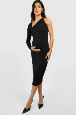 Midi Dresses*boohoo Maternity Twist Sleeve Slinky Midi Dress black