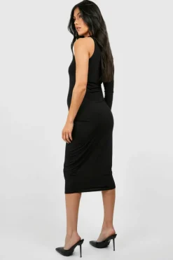 Midi Dresses*boohoo Maternity Twist Sleeve Slinky Midi Dress black