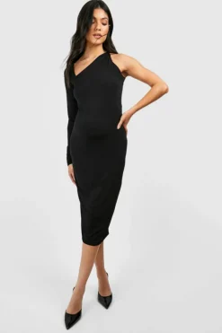Midi Dresses*boohoo Maternity Twist Sleeve Slinky Midi Dress black