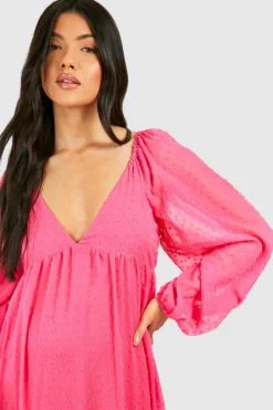 Smock Dresses*boohoo Maternity V Neck Tiered Dobby Maxi Dress pink