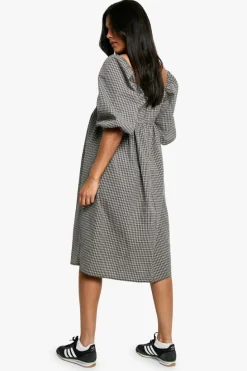 Smock Dresses|Mini Dresses*boohoo Maternity Woven Check Puff Sleeve Smock Midi Dress black