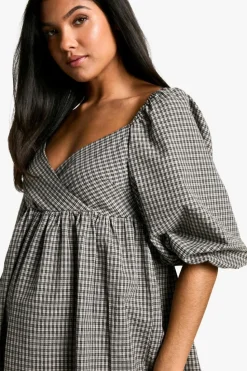 Smock Dresses|Mini Dresses*boohoo Maternity Woven Check Puff Sleeve Smock Midi Dress black