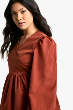 Smock Dresses|Wrap Dresses*boohoo Maternity Woven Long Sleeve Wrap Smock Dress rust
