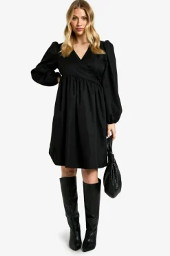 Smock Dresses|Wrap Dresses*boohoo Maternity Woven Long Sleeve Wrap Smock Dress black