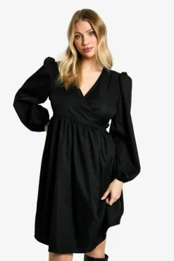 Smock Dresses|Wrap Dresses*boohoo Maternity Woven Long Sleeve Wrap Smock Dress black