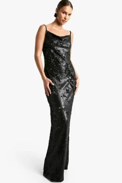 Cami Dresses|Maxi Dresses*boohoo Matte Sequin Cowl Slip Maxi Dress black
