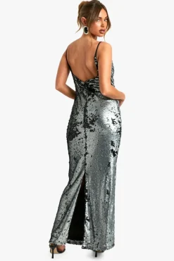 Cami Dresses|Maxi Dresses*boohoo Matte Sequin Cowl Slip Maxi Dress gun metal