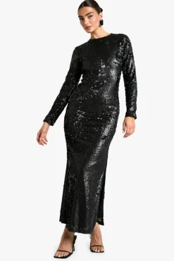 Maxi Dresses*boohoo Matte Sequin Scoop Back Column Maxi Dress black