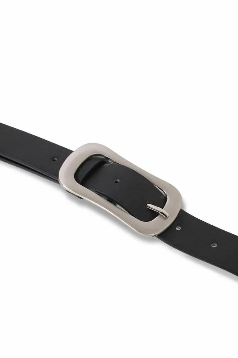 Belts*My Accessories London Matte Silver Chunky Buckle Belt Black