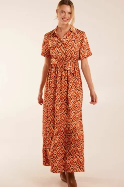 Shirt Dresses*Blue Vanilla Maxi Shirt Belt Dress Orange