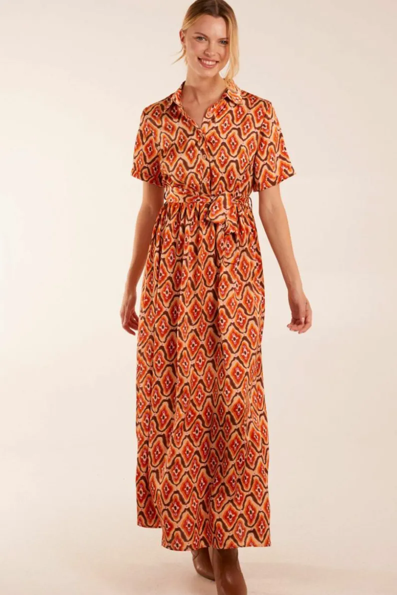 Shirt Dresses*Blue Vanilla Maxi Shirt Belt Dress Orange