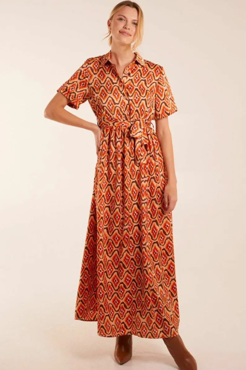 Shirt Dresses*Blue Vanilla Maxi Shirt Belt Dress Orange