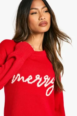 Jumper Dresses|Jumper Dresses*boohoo Merry Slogan Christmas Jumper Dress red