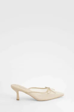 Heels*boohoo Mesh Bow Detail Court Shoes nude
