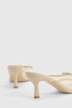 Heels*boohoo Mesh Bow Detail Court Shoes nude