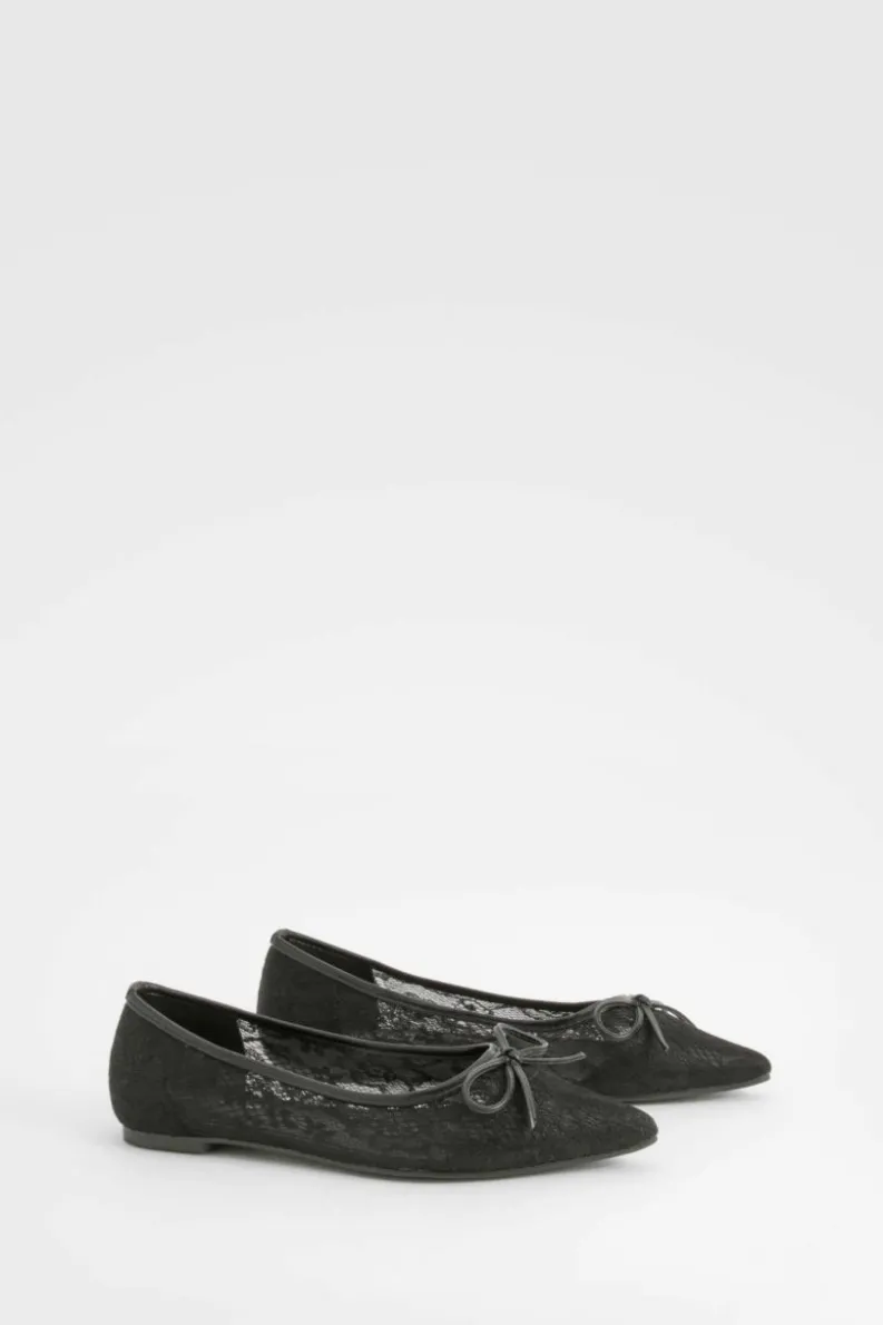 Flats*boohoo Mesh Bow Detail Pointed Flats black