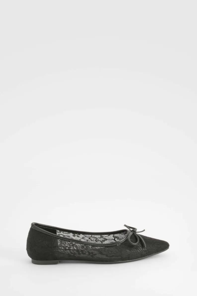 Flats*boohoo Mesh Bow Detail Pointed Flats black