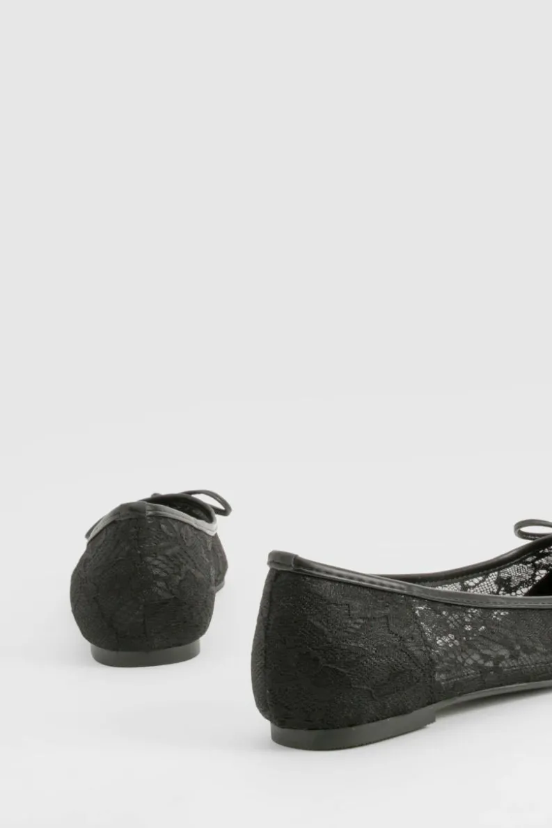 Flats*boohoo Mesh Bow Detail Pointed Flats black