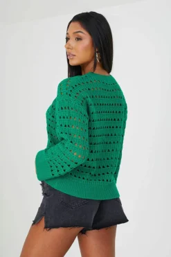 Oversized Jumpers*Brave Soul Mesh Cropped Oversized Jumper Green