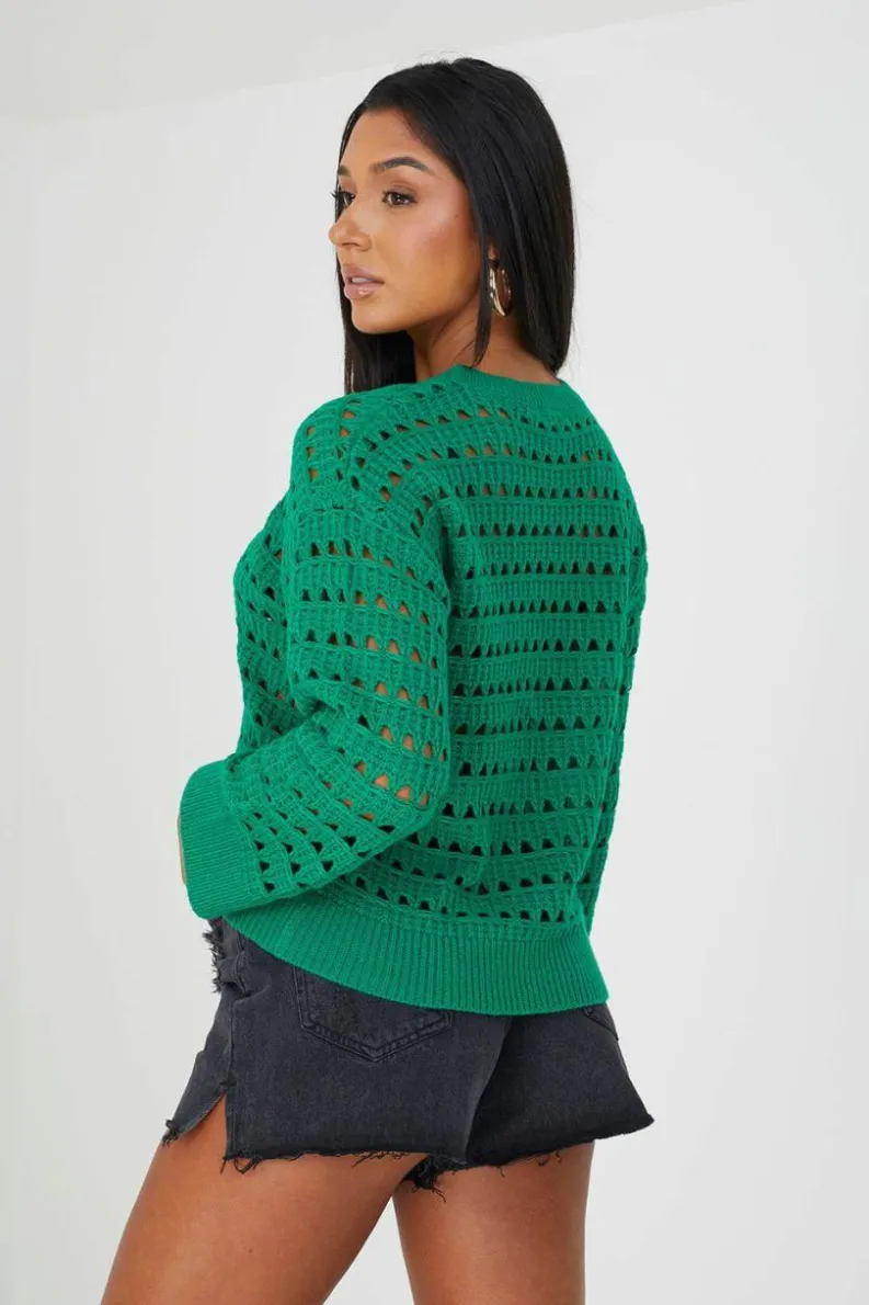 Oversized Jumpers*Brave Soul Mesh Cropped Oversized Jumper Green