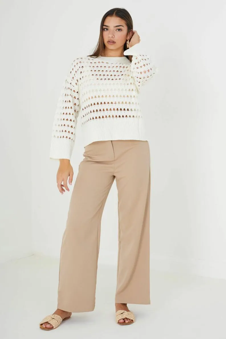 Oversized Jumpers*Brave Soul Mesh Cropped Oversized Jumper Cream