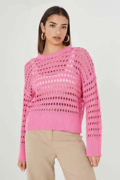 Oversized Jumpers*Brave Soul Mesh Cropped Oversized Jumper Pink