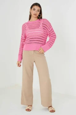 Oversized Jumpers*Brave Soul Mesh Cropped Oversized Jumper Pink