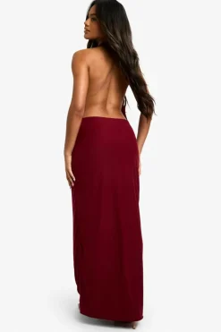 Skater Dresses|Maxi Dresses*boohoo Mesh Extreme Cowl Neck Maxi Dress wine