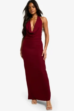 Skater Dresses|Maxi Dresses*boohoo Mesh Extreme Cowl Neck Maxi Dress wine