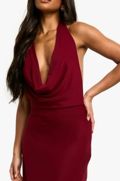Skater Dresses|Maxi Dresses*boohoo Mesh Extreme Cowl Neck Maxi Dress wine