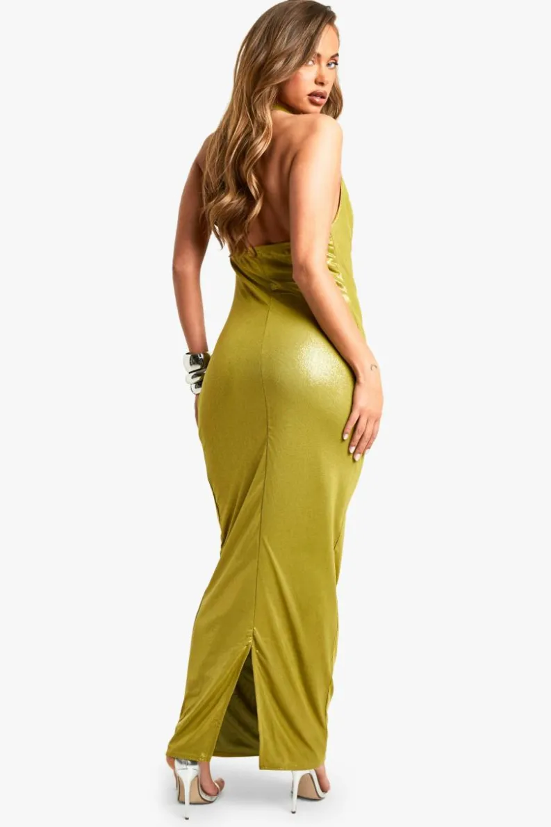 Maxi Dresses|Dresses*boohoo Mesh Glitter Cowl Maxi Dress green
