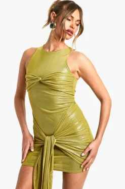 Wrap Dresses|Bodycon Dresses*boohoo Mesh Glitter Wrap Detail Mini Dress green