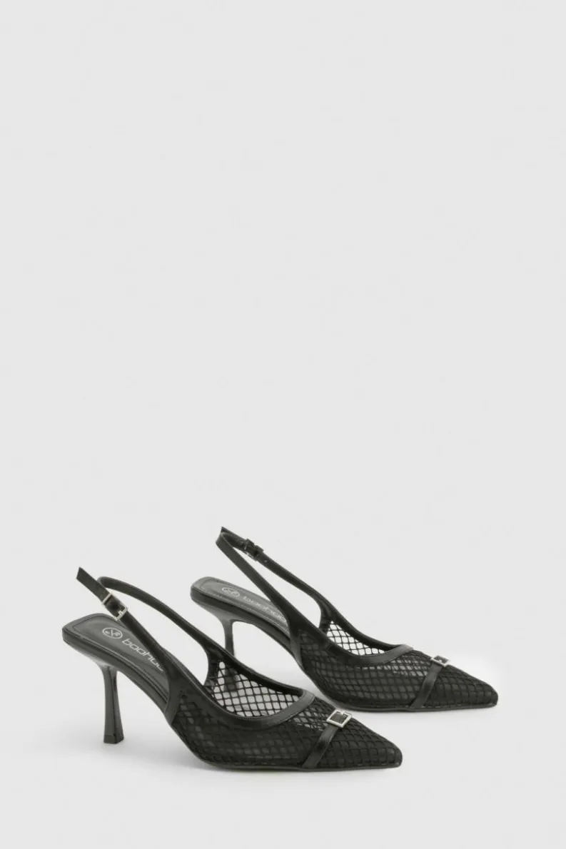 Heels*boohoo Mesh Netted Slingback Court Heels black