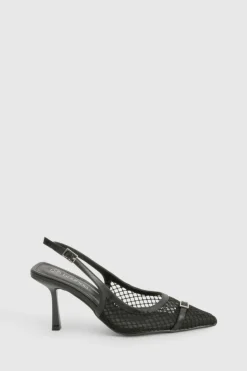 Heels*boohoo Mesh Netted Slingback Court Heels black
