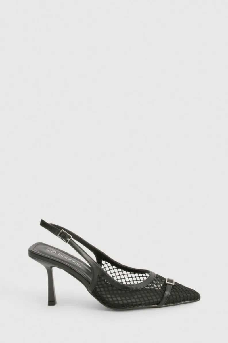 Heels*boohoo Mesh Netted Slingback Court Heels black