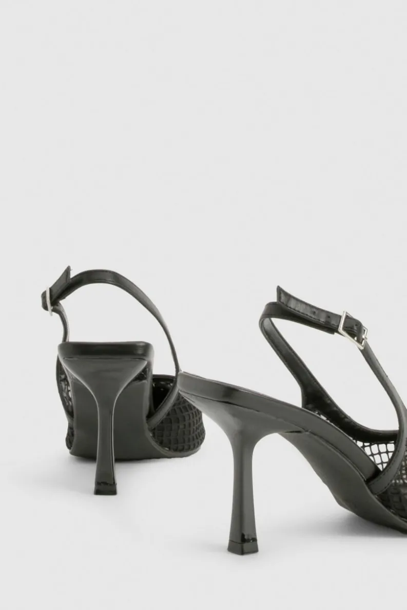 Heels*boohoo Mesh Netted Slingback Court Heels black