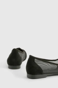 Ballet Flats|Flats*boohoo Mesh Round Toe Ballet Flats black