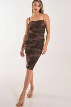 Midi Dresses*Pink Vanilla Mesh Scratch Midi Strappy Dress Brown