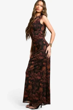 Maxi Dresses|Dresses*boohoo Mesh Print Cut Out Detail Maxi Dress snake