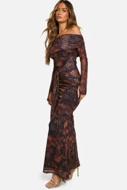 Maxi Dresses|Long Sleeve Dresses*boohoo Mesh Print Twist Detail Maxi Dress snake