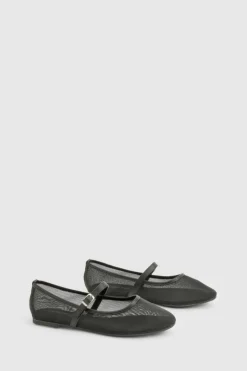 Ballet Flats|Flats*boohoo Mesh Strap Detail Ballet Flats black