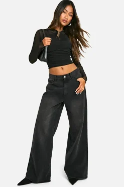 Long Sleeve Tops*boohoo Mesh Wrap Front Long Sleeve Top black