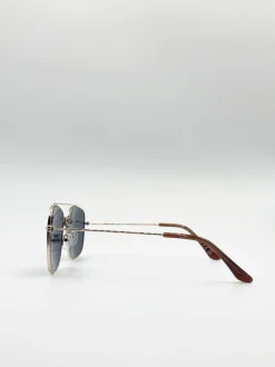 Sunglasses*SVNX Metal Frame Aviator Style Square Sunglasses Gold