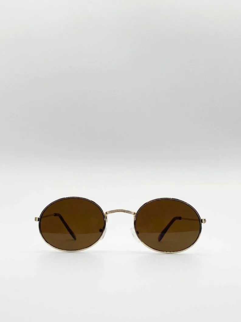 Sunglasses*SVNX Metal Frame Round Sunglasses with Mirror Lenses Gold