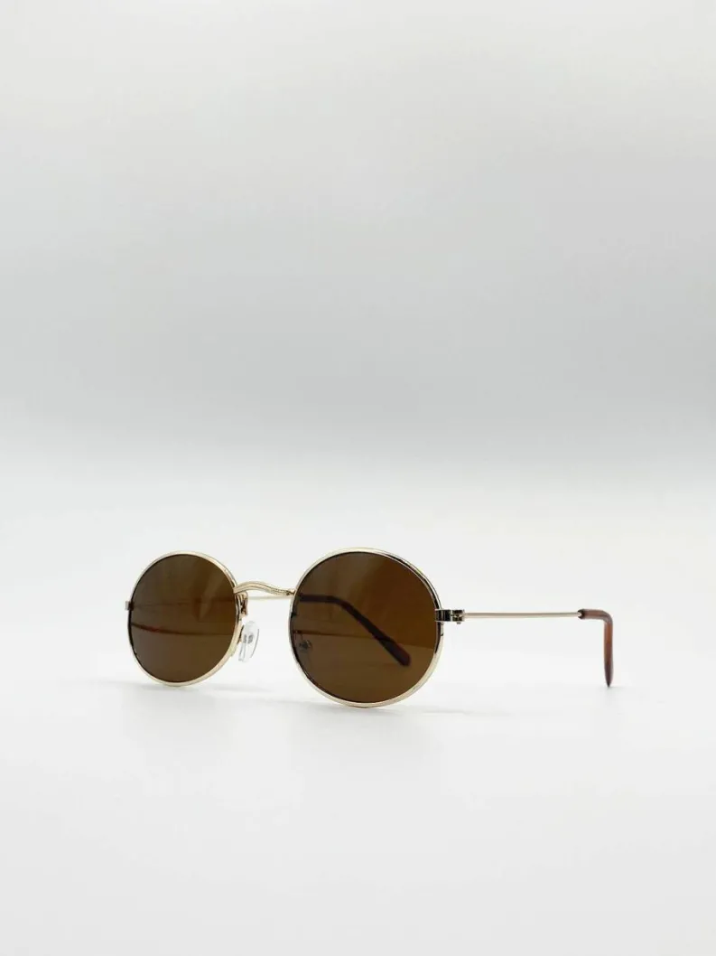 Sunglasses*SVNX Metal Frame Round Sunglasses with Mirror Lenses Gold