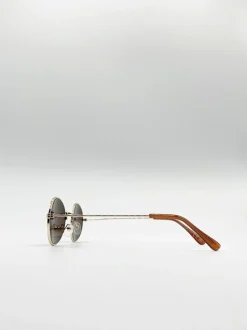 Sunglasses*SVNX Metal Frame Round Sunglasses with Mirror Lenses Gold